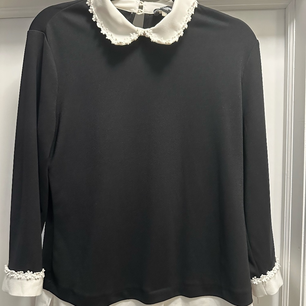 Karl Lagerfeld Paris Layered Collared Blouse Black Ivory S